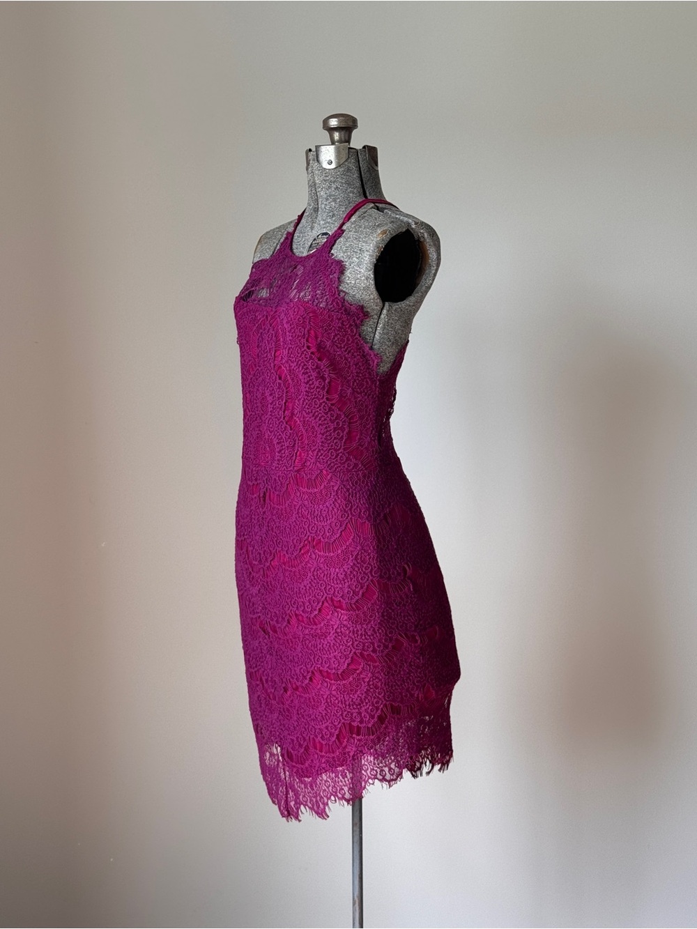 Free People Sleeveless Lace Shift Dress in Fuchsia Pink